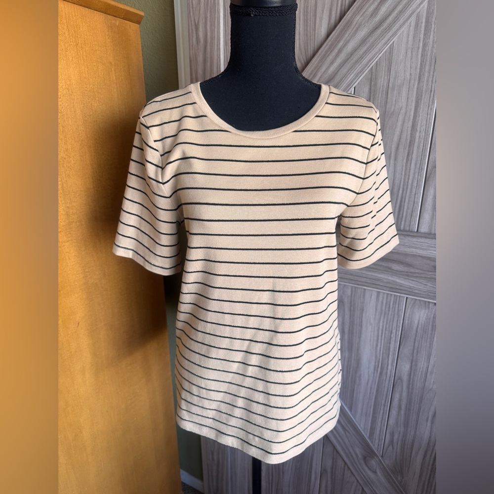 Gap Women's Modern Tee - Striped Gold, Tan, and Black - Size Large